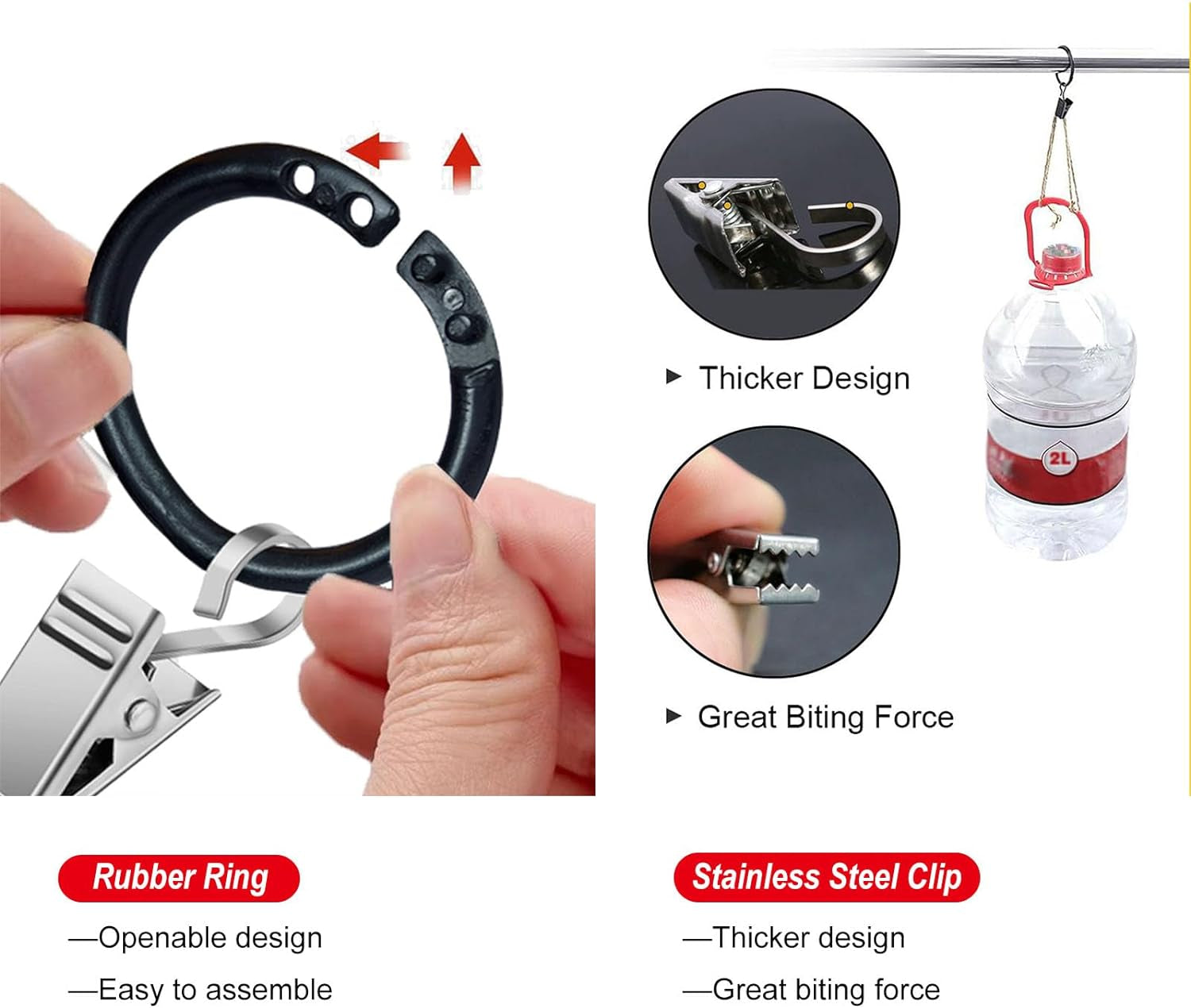Garden Flag Clips and Stoppers,Tiger Clip with Ring and U Clamp(For 6Mm Rod),Anti Wind Accessories for Garden Flag Holder