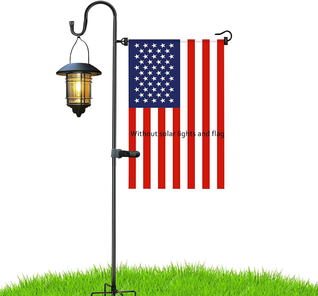 Garden Flag Stand and Shepherd Hook,48 Inch Garden Flag Pole Holder with One Tiger Clip and Two Spring Stoppers for Bird-Feeder Lantern Plant-Hook Garden-Stake Seasonal Flags