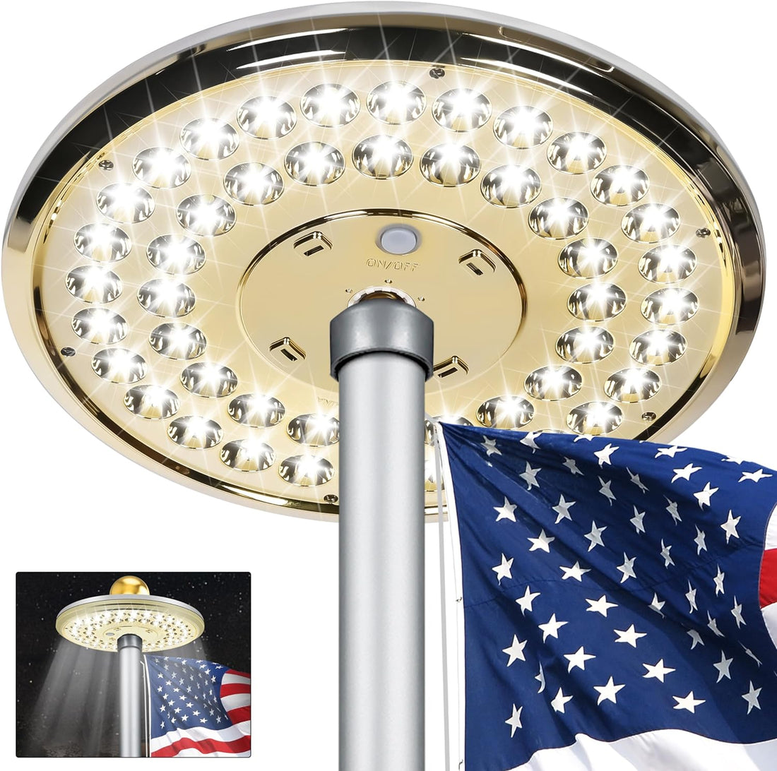 Flagpole Light Solar Powered, Auro 4 Golden Flag Pole Light 48 Large LED for 15-25 Ft Poles,12 Hour Dusk to Dawn Auto On/Off, Spectacular Aurora Lighting on Outdoor Pole Top