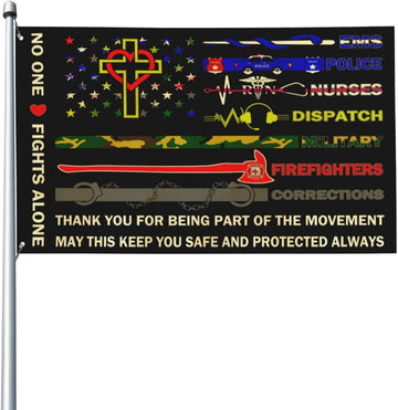 No One Fights Alone Multi Thin Line First Responder Flag 3X5 Ft Banner Indoor Outdoor Perfect Decoration