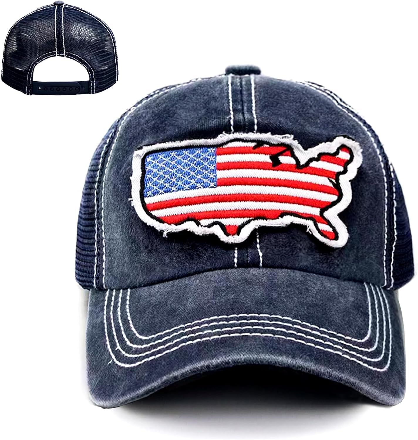 American Flag Hat Unisex Vintage Embroidery Washed Distressed Cotton Baseball Cap Adjustable USA Trucker Dad Hat