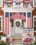 4Th of July Garden Flags for Outside,Patriotic American Truck with Flags Buffalo Plaid Small Yard Flags for Outdoor,Memorial Independence Day Decorations for Farmhouse Holiday Summer 12X18 Inch Double Sided