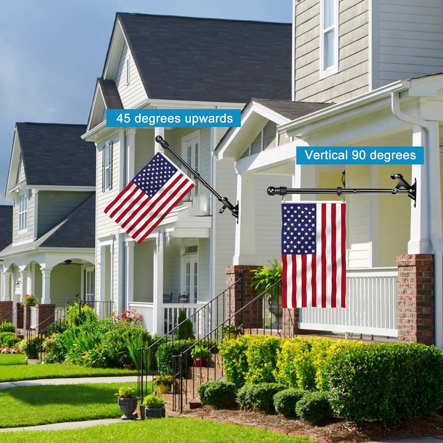 Flag Pole Kit, 6 FT Flagpoles for outside House, Heavy Duty Flag Pole Bracket, Tangle Free Flag Pole Ring, Stainless Steel Flagpole, Flag Poles for Outdoor, Porch, 1 in (Black)