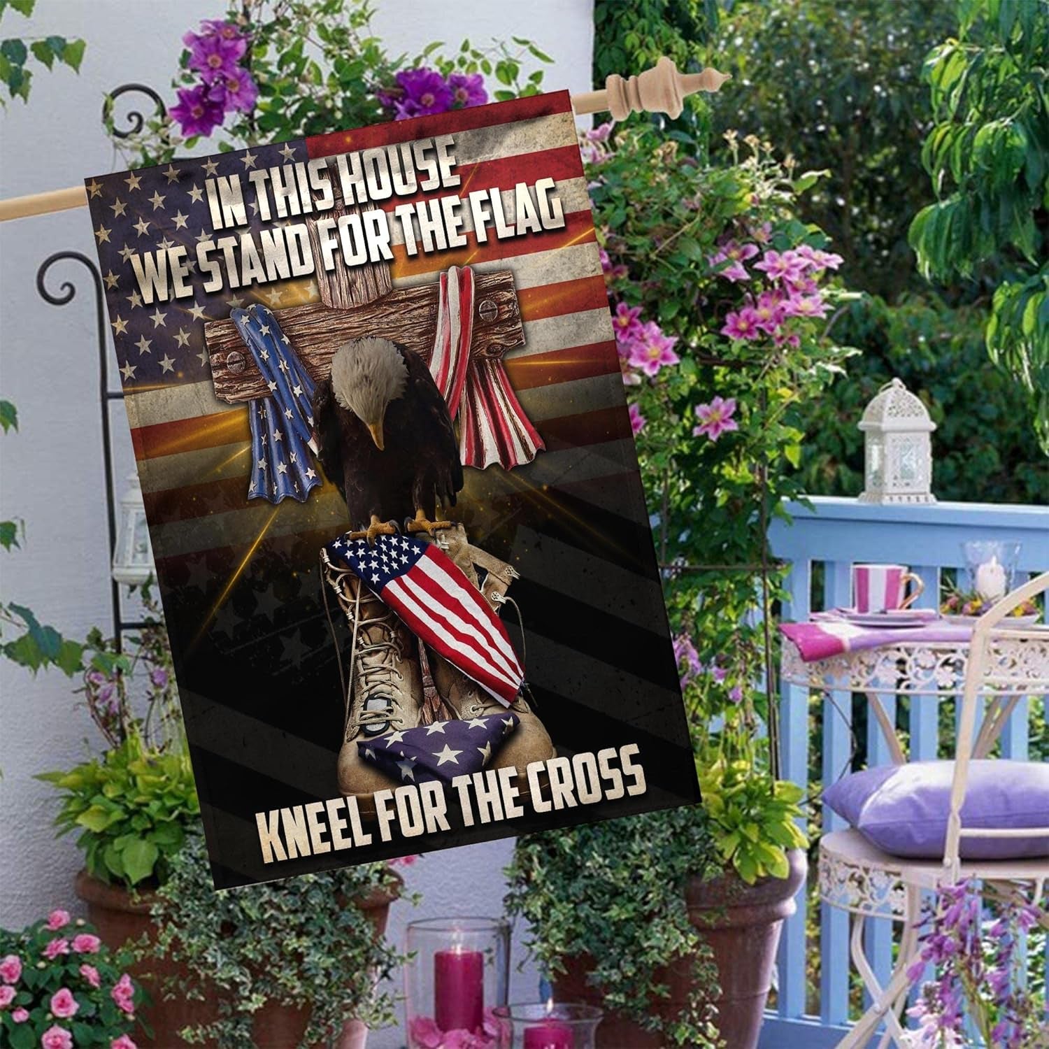 V VIBEPY All over Printed Double Sided House Flag, 28X40", in This House We Stand for the Flag, Kneel for the Cross Flag, Veteran Flags, Memorial Flags, Vetean Day Flags (Vpf-28X40-Etrg-39163008-Fba)