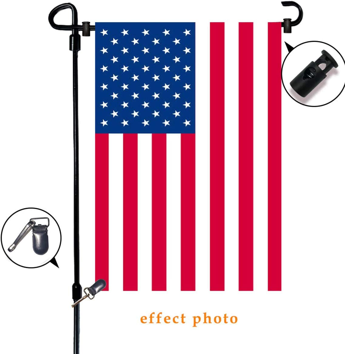 Garden Flag Stand Iron Garden Flag Pole 36.5X16.5 Inch with 2 Flag Stopper and 1 Tiger Clip Garden Flag Stake for Outdoor Decorate Garden Yard