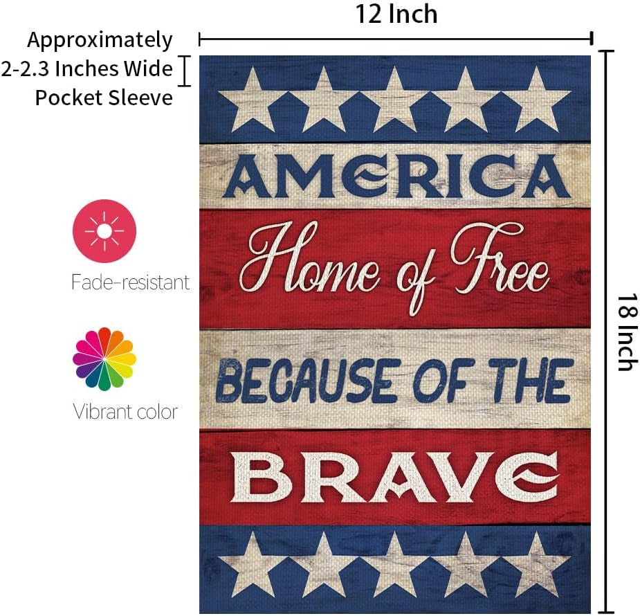 CROWNED BEAUTY 4Th of July Patriotic Free Garden Flag 12X18 Inch Double Sided Memorial Day Blue Star Red Independence Day outside Yard Party Decoration