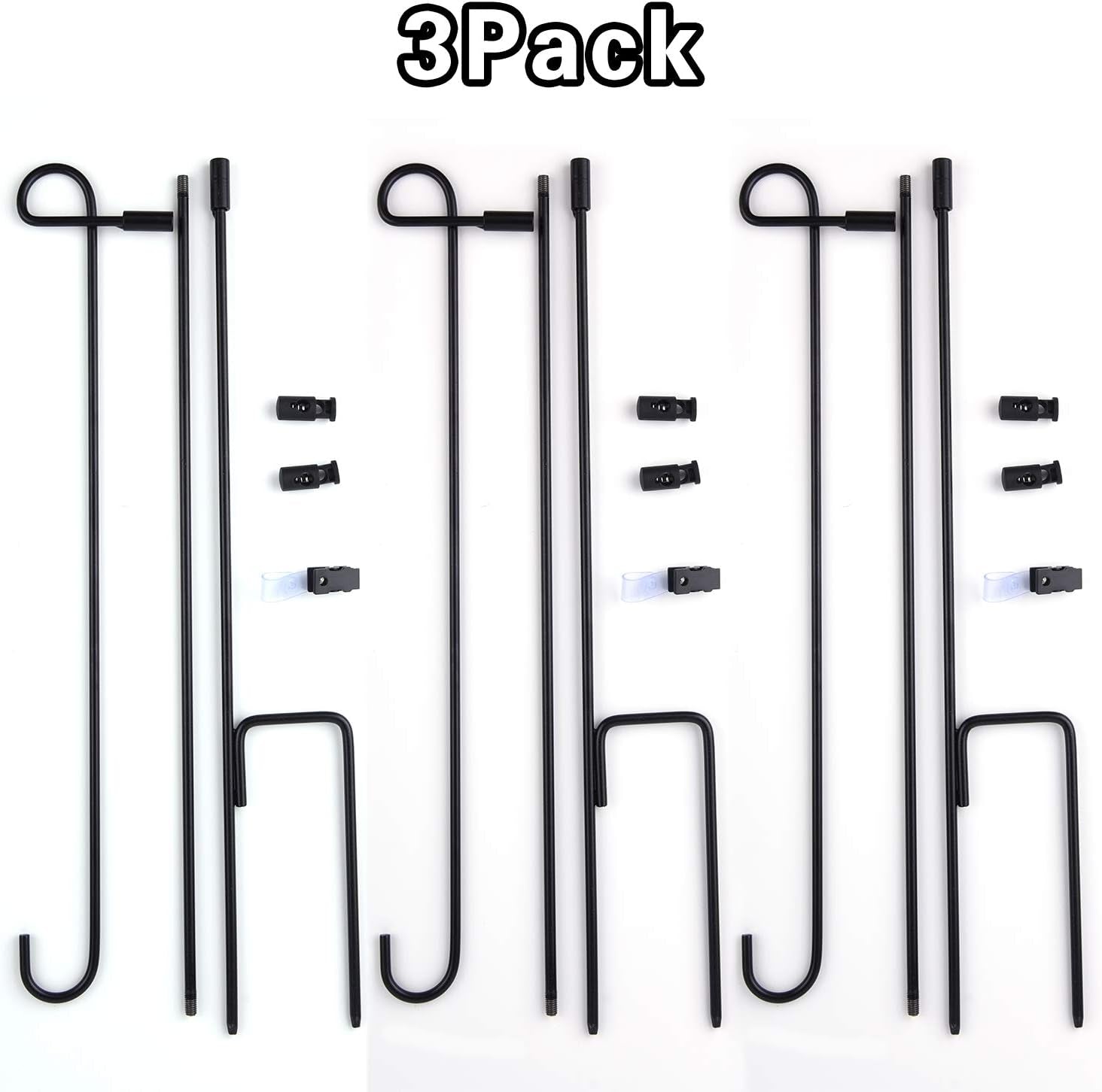 FEPITO 3 Pack Garden Flag Poles Metal Garden Flag Holder with Garden Flag Stopper and Anti-Wind Clip for Outdoor Decorative Flag Garden Lawn Yard Flag