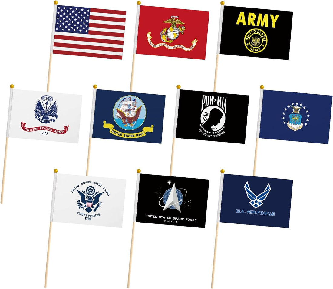 Military Flag 20 Pcs Hand Held Flags on Stick Army Armed Forces Memorial Day Veterans Day Decorations Small Mini Flags Banners for Patriotic Events Celebration Party Supplies