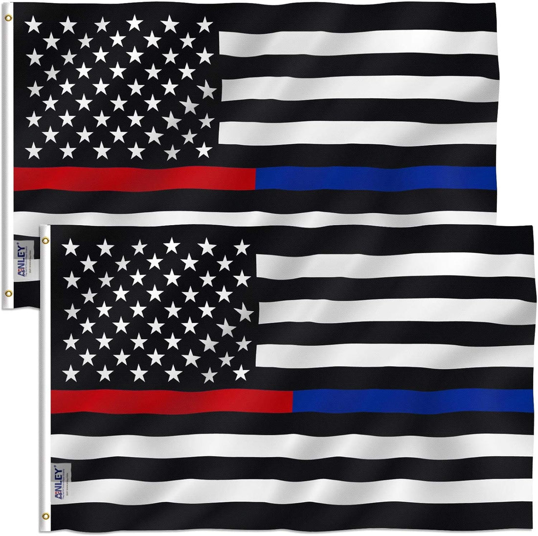 ANLEY Pack of 2 Fly Breeze 3X5 Foot Thin Blue Line and Red Line USA Polyester Flag - Vivid Color and Fade Proof - Honoring Law Enforcement Officers and Firefighter Polyester Flags 3 X 5 Ft