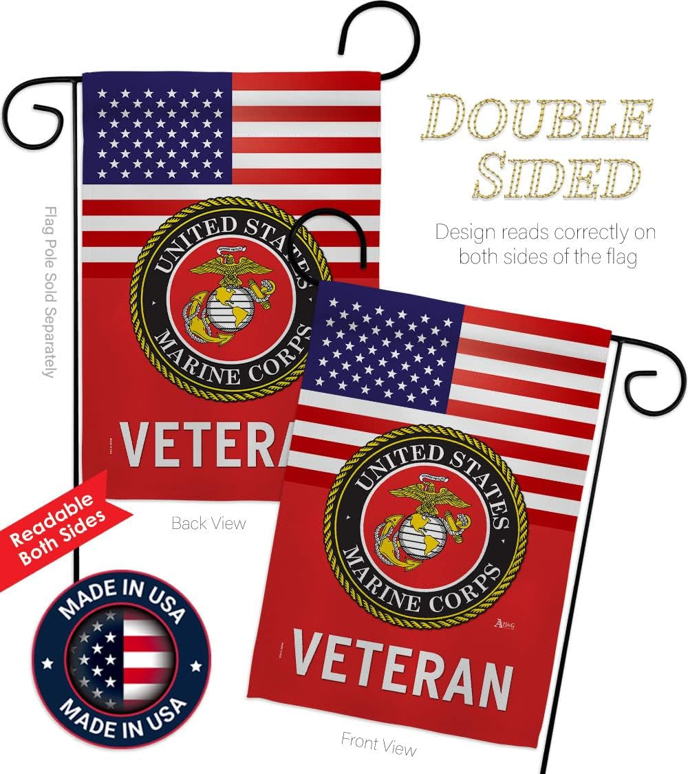 US Marine Corps Veteran Garden House Flag - Set Armed Forces USMC Semper Fi United State American Military Retire Official - Decoration Banner Small Yard Gift Double-Sided Made in USA 28 X 40