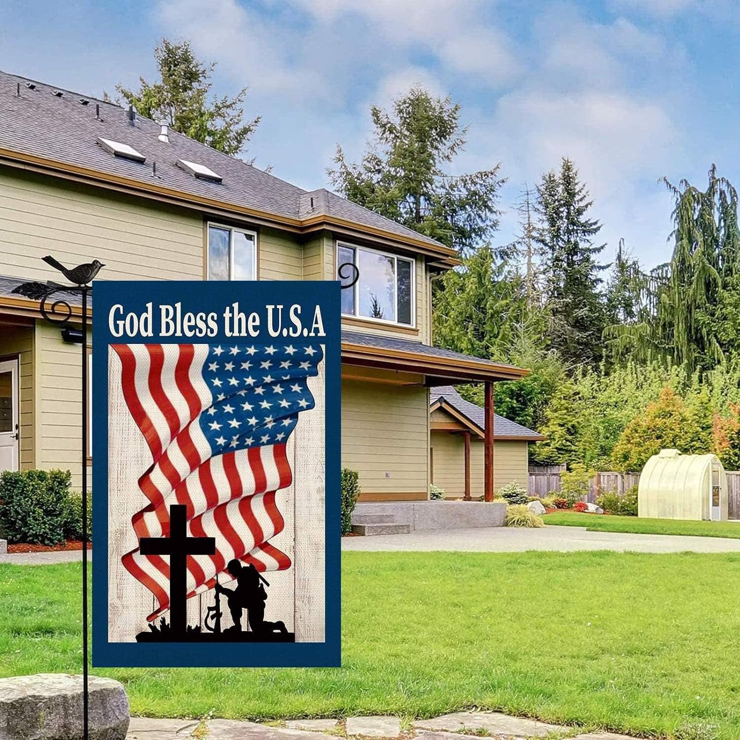 Baccessor God Bless America 4Th of July Garden Flag Double Sided, 4Th of July Memorial Day Independence Day Patriotic Garden Yard Flag Outdoor outside Holiday Decoration 12.5 X 18 Inch