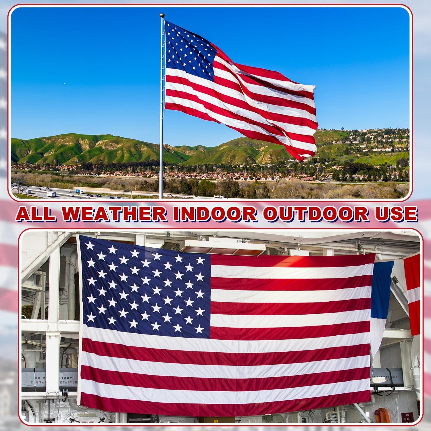 American Flag 3X5 Ft Deluxe Super Tough Series, Heavy Duty Spun Polyester Flags for Outside, All Weather US Flag Made in USA High Wind with Embroidered Stars, Tearproof, Water Resistant for Outdoor