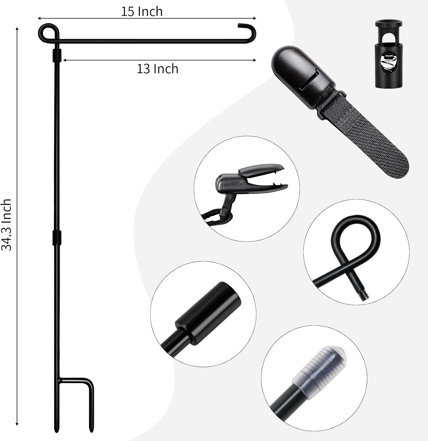 Garden Flag Stand, Premium Garden Flag Pole Holder Metal Powder-Coated Weather-Proof Paint with One Tiger Clip and Two Spring Stoppers without Flag 3 Pack
