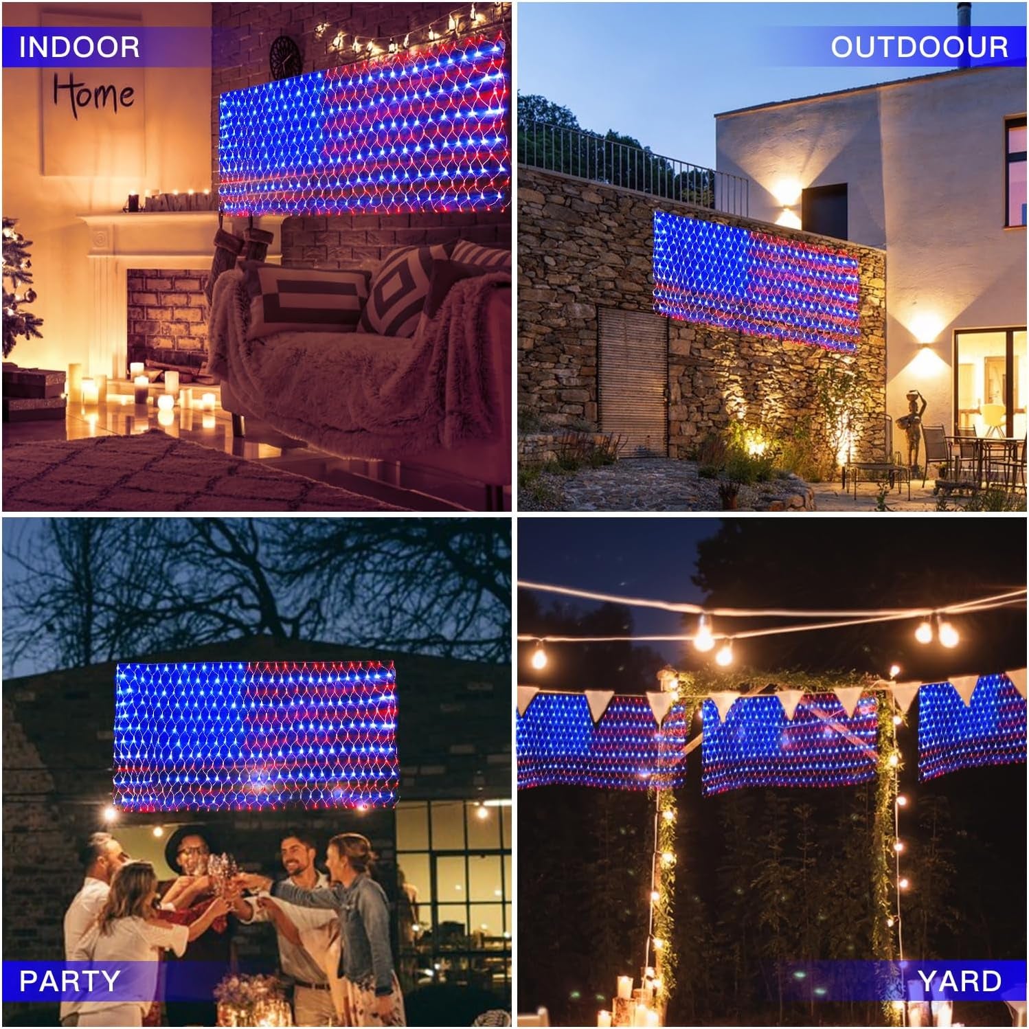 PUHONG (New) American Flag Lights, 420 LED USA Flag Net Lights, Outdoor Waterproof Patriotic Ornaments for Independence Day National Day July 4Th Memorial Day Christmas New Year Party Yard Decoration