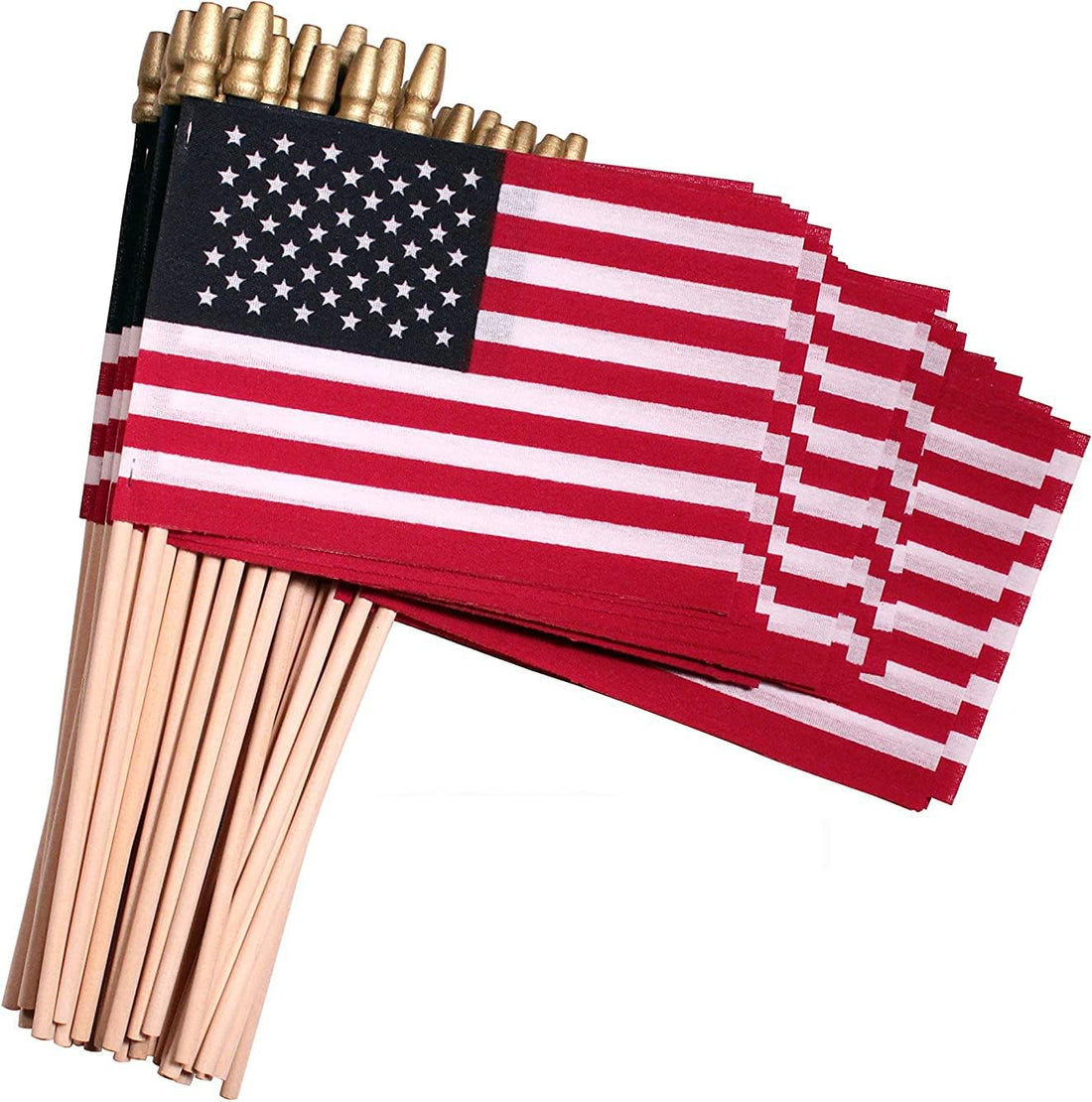 American Flags on Stick - Handheld Spearhead US Flag for 4Th of July, Memorial Day Event Decorations - Patriotic Decor for Indoors & Yard - Wooden Stick, Cotton Fabric - (4"X6" - 144 Pack)