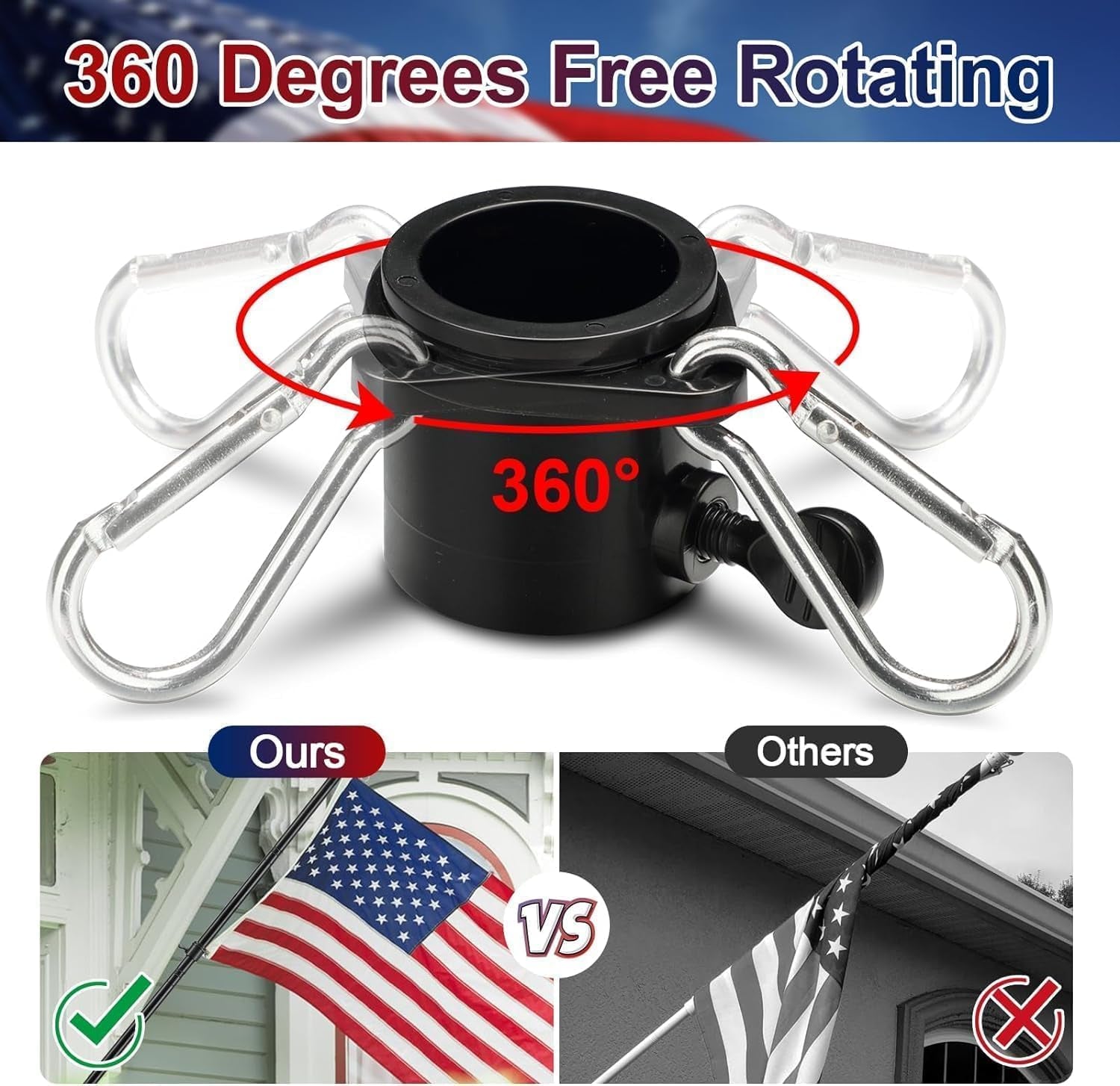 Flag Pole for House with American Flag-Black Flagpoles Residential Kit with 6FT Tangle Free Metal Flag Poles,3X5 Embroidered US Flag and Holder Bracket,Stainless Steel for outside Porch,Outdoor,Boat