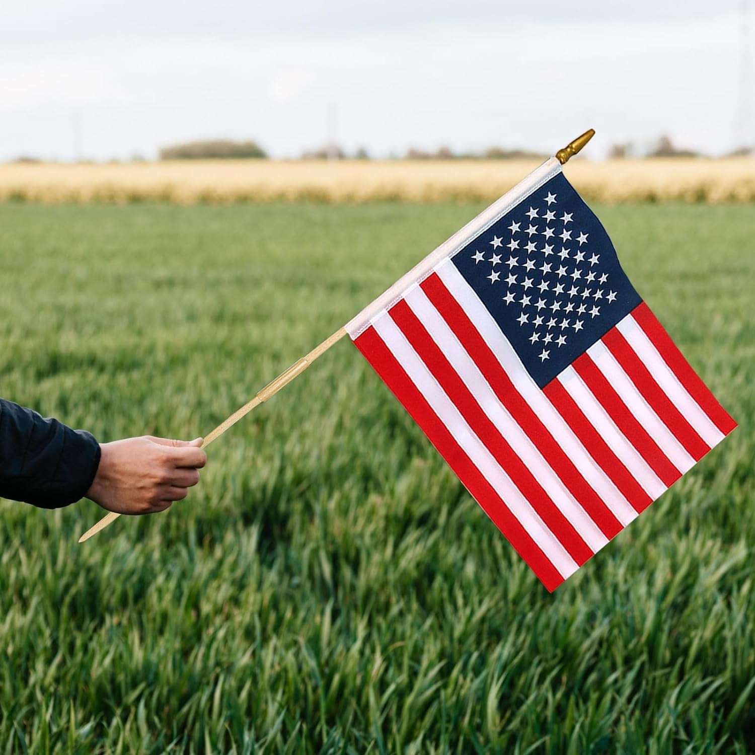 12 Pcs 12X18 Inch American Flags on Stick, American Flags for Outside, USA Stick Flag with Handheld and Grounded Multi-Purpose Flagpole, Design for Memorial Day, 4Th of July, Veterans Day, outside Decorations