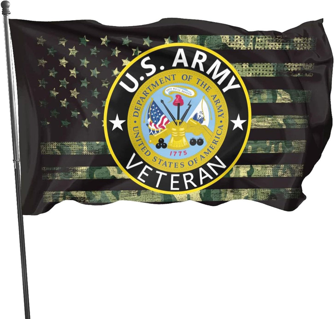 U.S. Army Veteran Flag 3X5 Ft Back Mirror Image and Vivid Color American Camo Military Flags Outdoor Decorations Banner Garden Yard