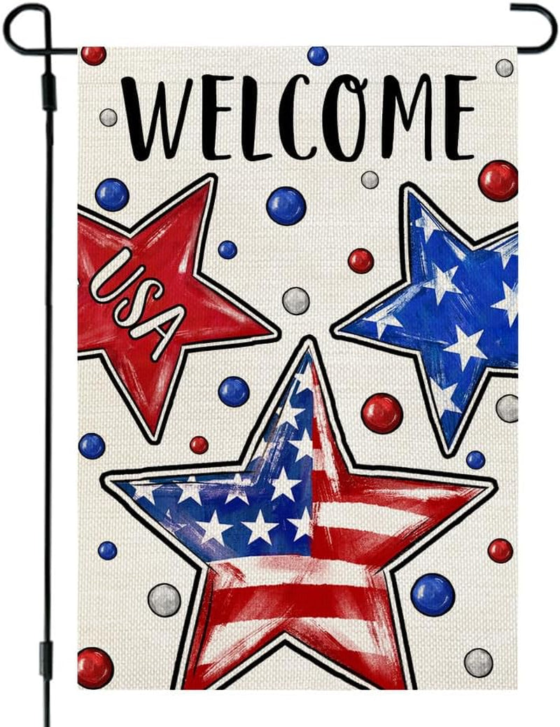 CROWNED BEAUTY 4Th of July Garden Flag 12X18 Inch Double Sided for outside Small Burlap USA Patriotic Stars Independence Day Welcome Yard Flag