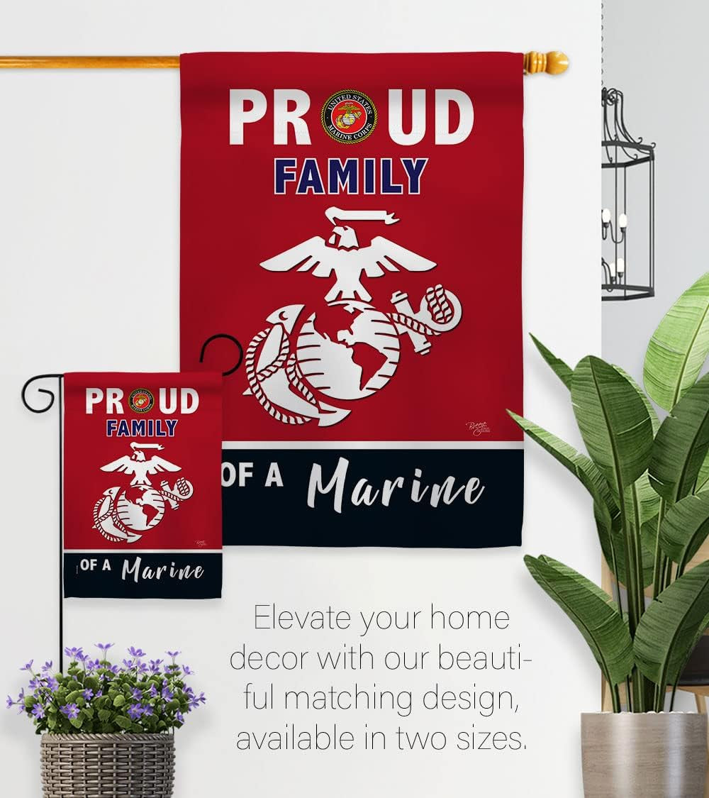 Breeze Decor Proud Family Garden Flag Armed Forces Marine Corps USMC Semper Fi United State American Military Veteran Retire Official House Banner Small Yard Gift Double-Sided, Red/Black