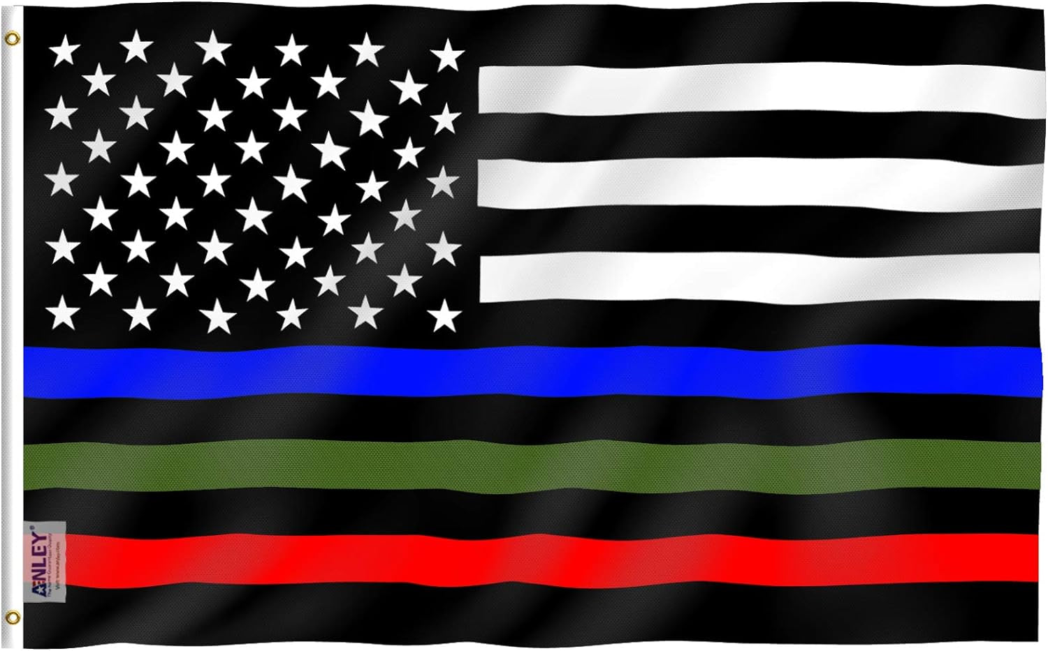 Anley Fly Breeze 3X5 Foot Thin Blue Red and Green Line USA Polyester Flag - Vivid Color and Fade Proof - Honoring Police Officers Firefighter and Border Patrol Agents Polyester Flags 3 X 5 Ft