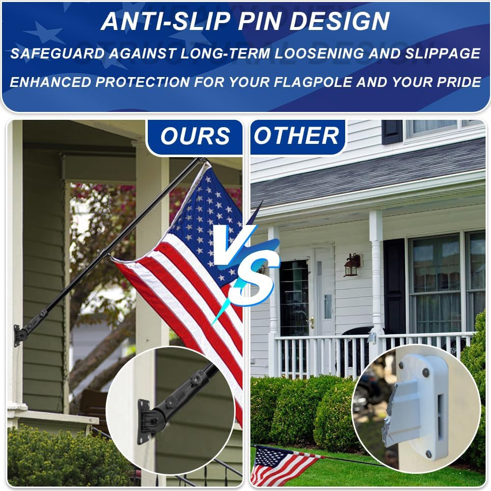 Flag Pole for Kit, 6FT Black Tangle Free Porch Metal Aluminum Flagpole with Upgraded Bracket for 3X5 American Flag, Black Adjustable Outdoor Flag Poles for Porch, Outside, Truck,Yard,Garden