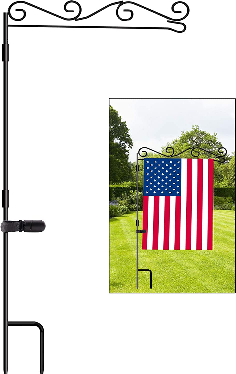 HOOSUN Garden Flag Stand, Premium Garden Flag Pole Holder Black Metal Powder-Coated Weather-Proof Paint, 37.8"H X 15.5"W for Outdoor Garden Lawn without Flag