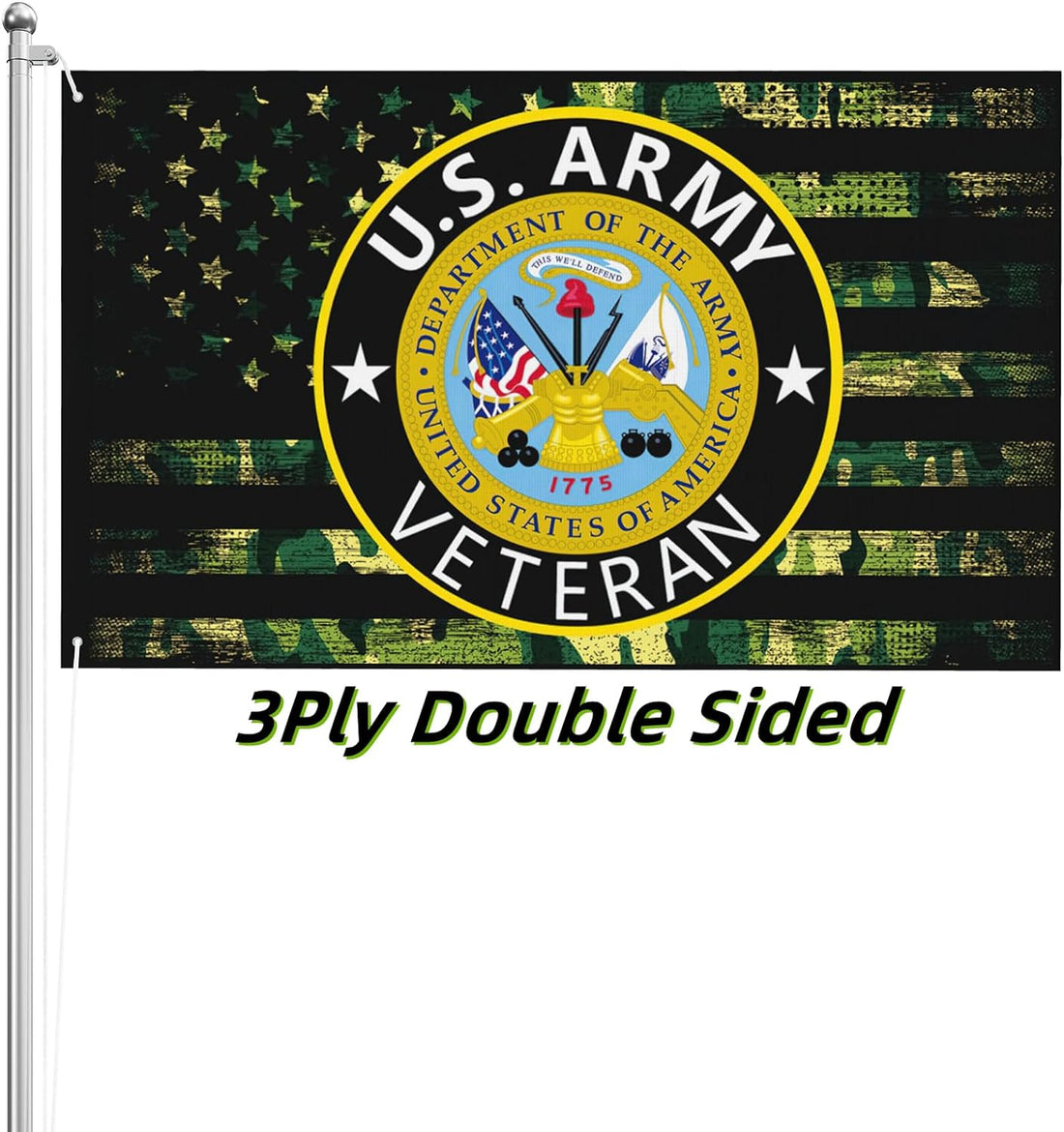 Usa Army Veteran Flag 3X5 Ft 3Ply Polyester Double Sided Print and Vivid Color American Camo Military Flags Outdoor Decorations Garden Yard Uv Resistant