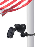 Flag Pole Light Solar Powered, 2 in 1 House Mounted Flagpole Solar Light, Metal Clamps Fits 1” to 3.5” in Diameter Flagpole, Super Bright 4 LED Outdoor Dusk to Dawn for Wall-Mount Spinning Flag Poles