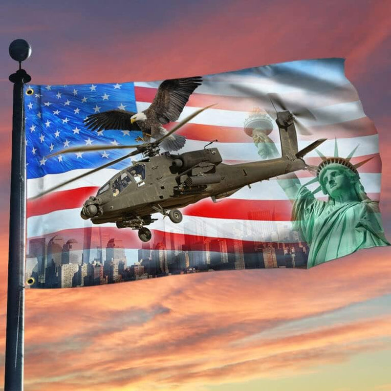 U.S. Army American Boeing AH-64 Apache Flag - UV Fade Resistant Double Printed and Double Stitched 150D Polyester 3X5Ft Banner (Boeing AH-64 Apache)