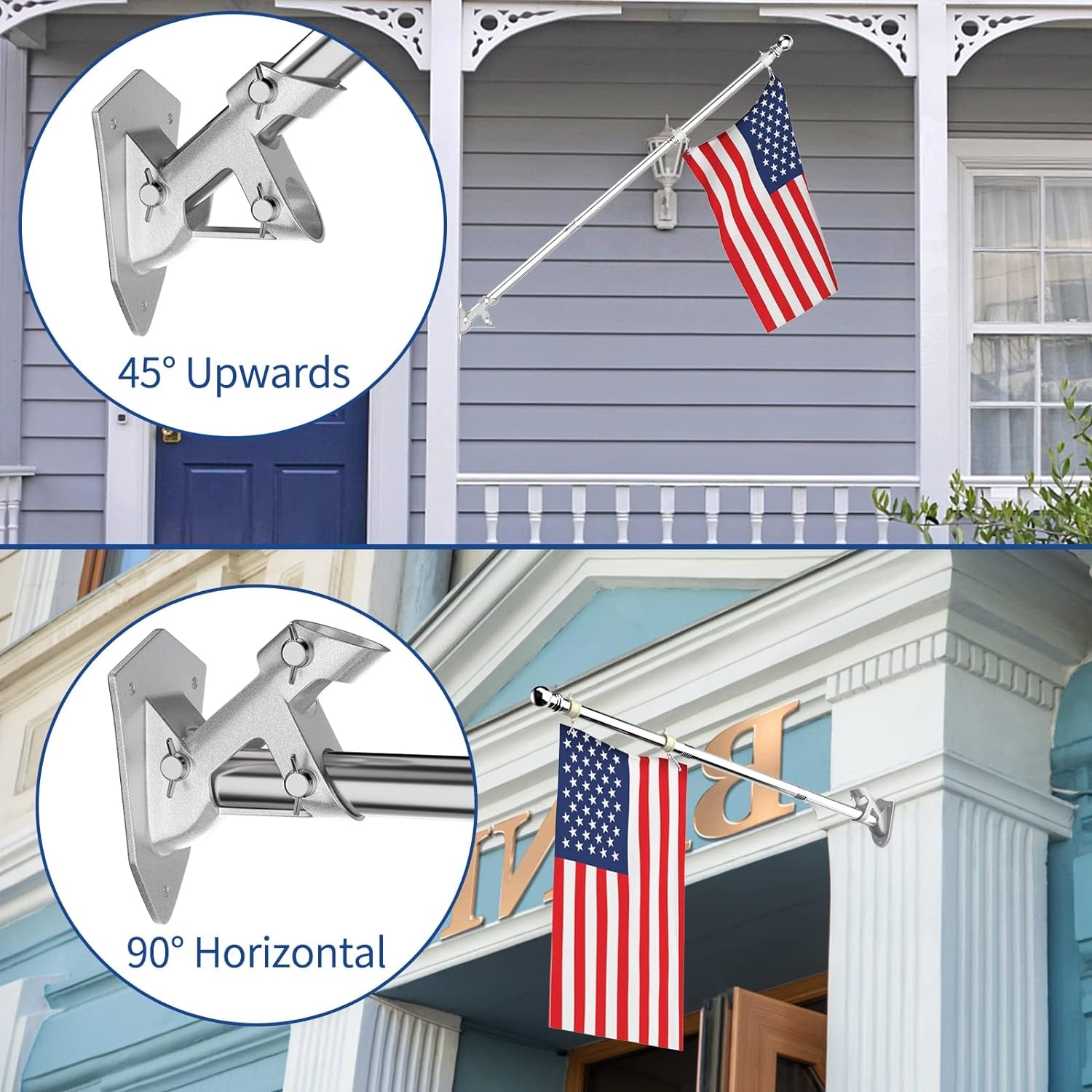 Flag Pole - Tangle Free Flagpole with Upgraded Bracket, 6 FT Stainless Steel Flag Poles for outside House, Residential or Commerical - Flag Pole Kit for Proud American Flag (Without Flag, Silver)