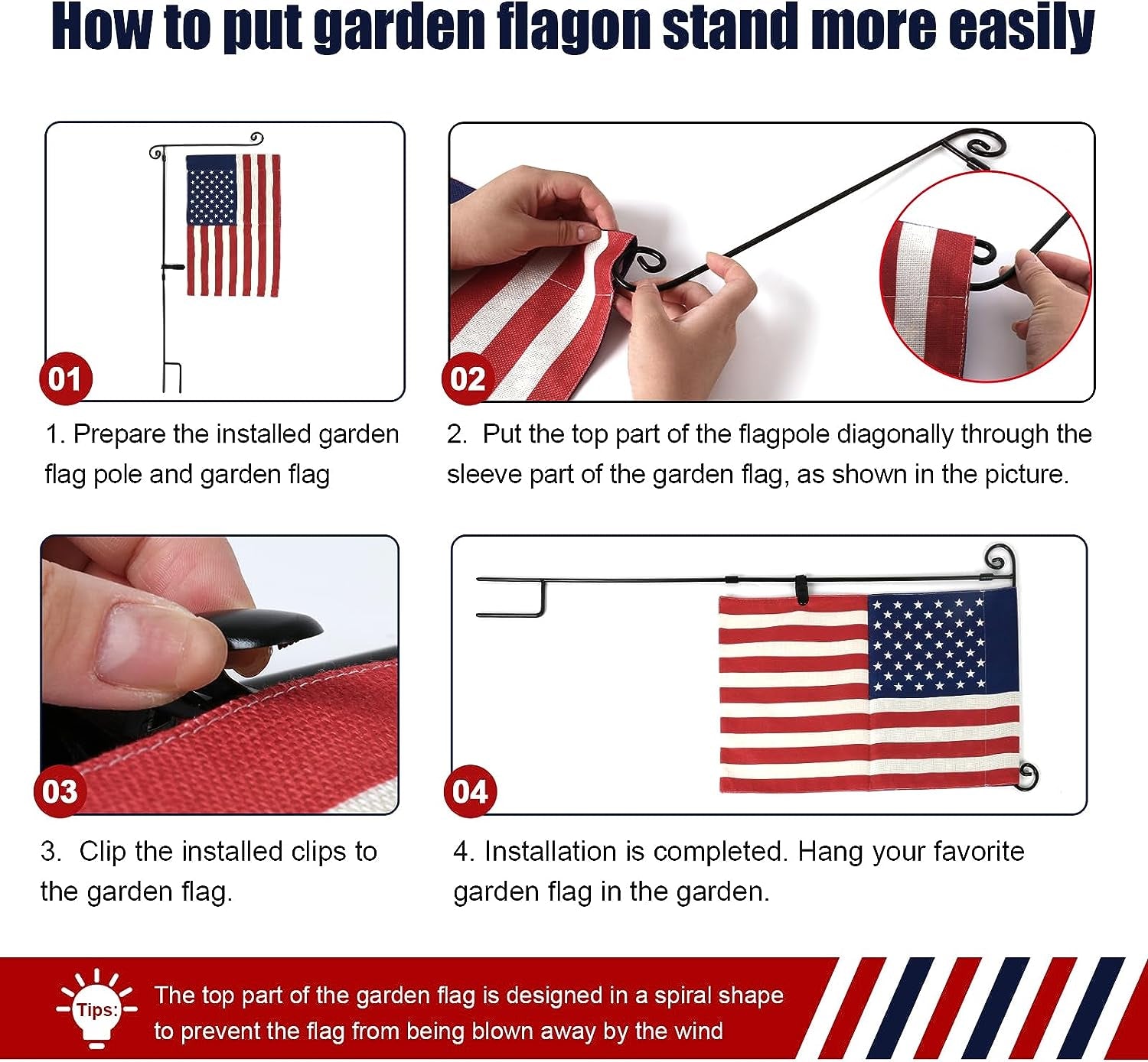 Garden Flag Stand, Yard Flag Holder,Garden Flag Hanger,Banner Pole with One Tiger Clip,Fall Decor for Outdoor Garden Lawn（2 Pack）