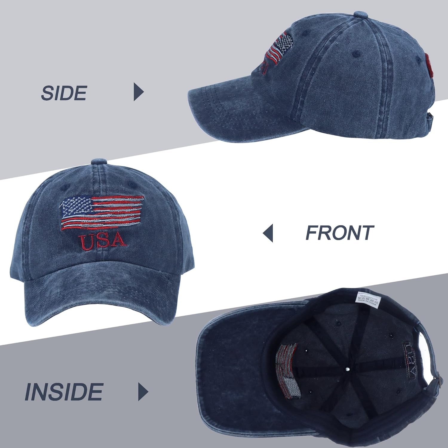 American Flag Hat, Vintage Distressed Cotton Dad Hat Baseball Cap USA Adjustable Patriotic Hat for Men Women