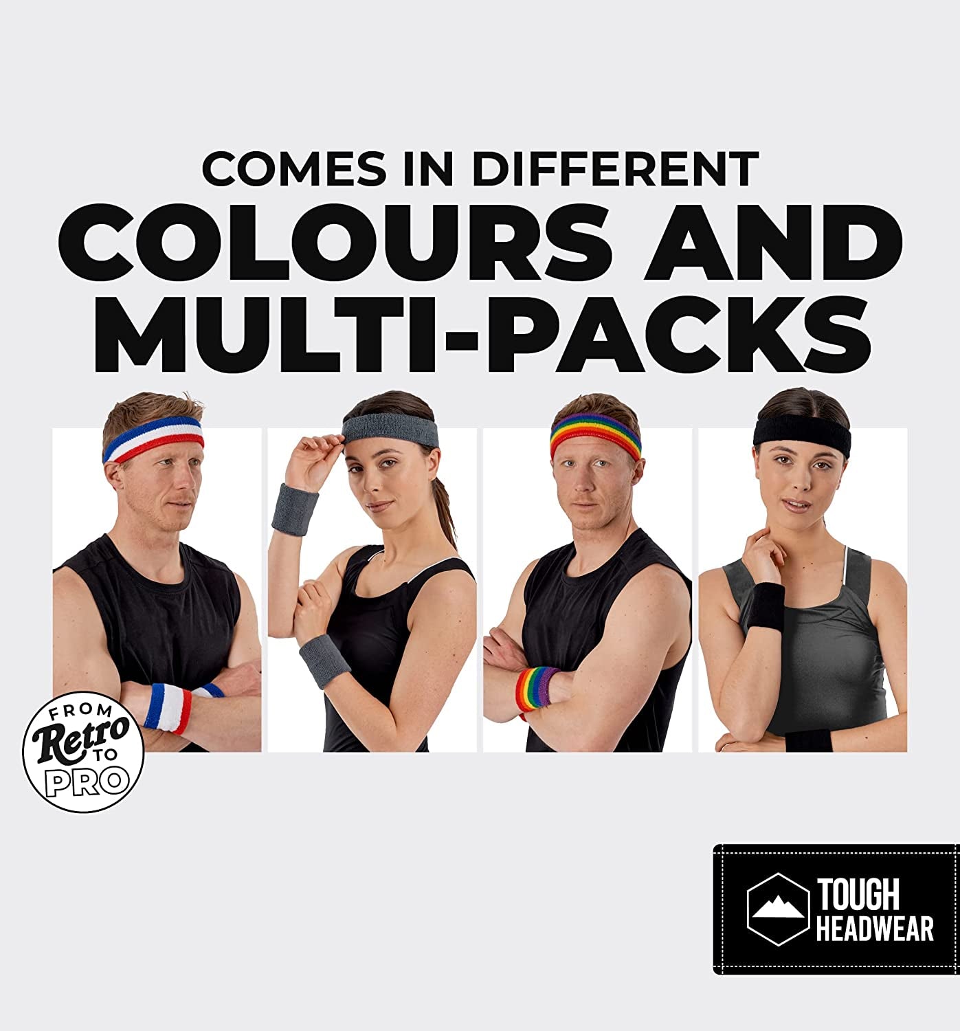 Sweatbands Set - Head & Wrist Sweat Bands - Terry Cloth Sweatbands for Tennis, Working Out, Sports, Basketball, Gym, Exercise - Headband & Wristbands for Men & Women - Stretchy & Soft Cotton