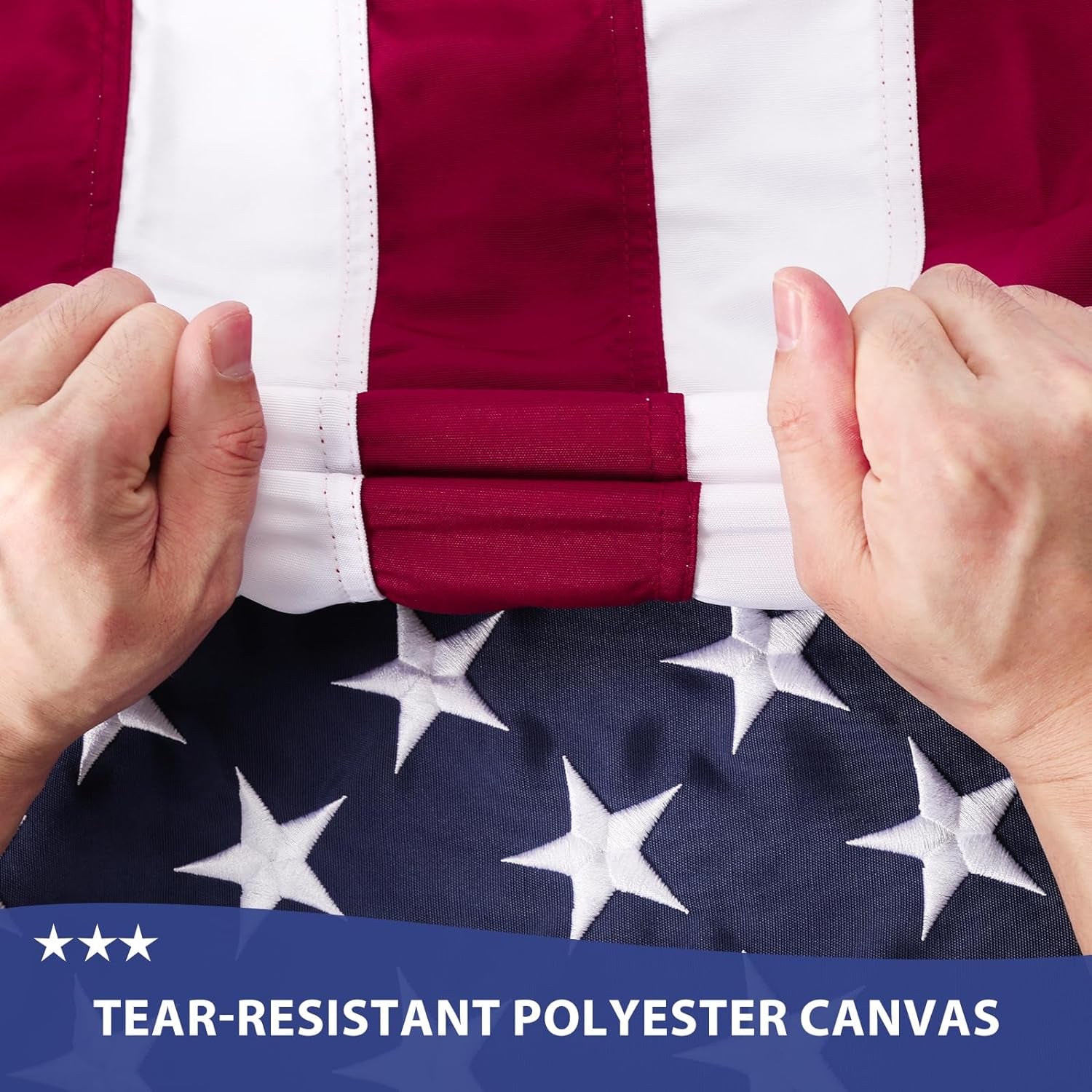 American Flag 3X5 Ft Ultra Durable Tear-Resistant Series ,Made in the USA , Made from Heavy Duty Water Resistant Polyester Canvas Embroidered Stars , Sewn Stripes , Brass Grommerts US Flags Perfect