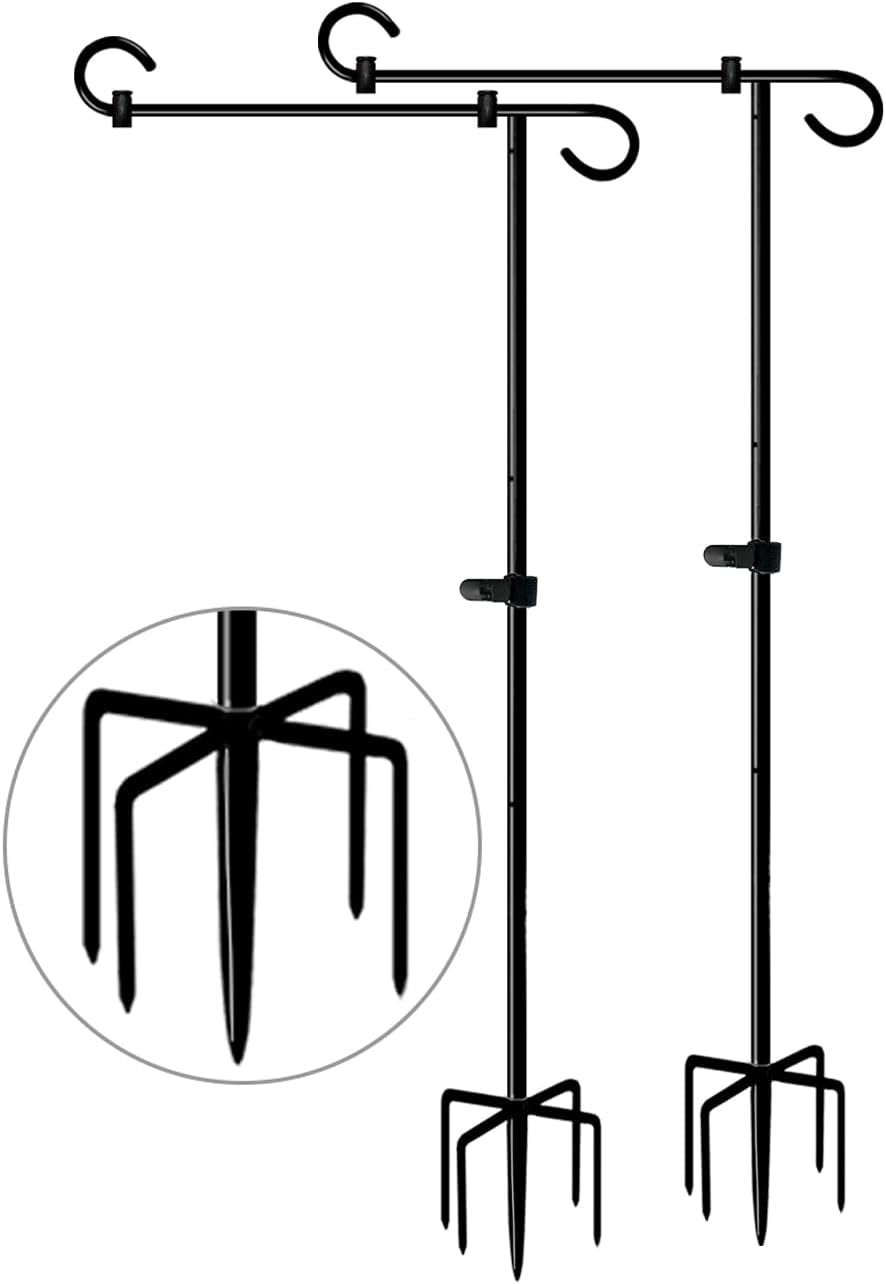 49 Inch Extra Tall Garden Flag Stand Holder Pole with 5 Prong Bases for 12 X 18 outside Fall Yard Flags Décor, Matte Black & 2 Packs