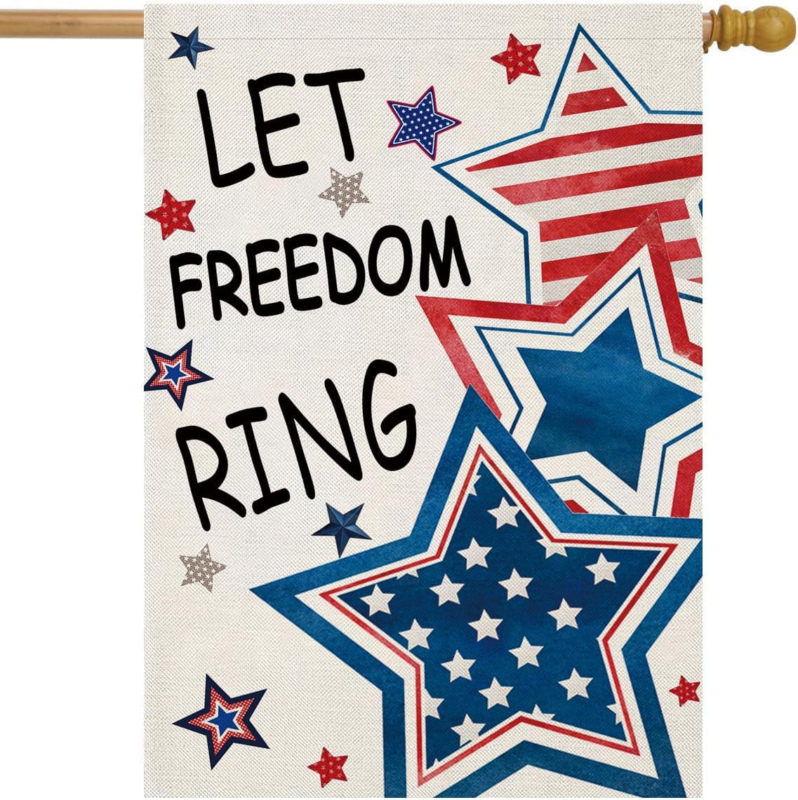 Patriotic Garden Flags for Outside, 4Th of July Star LET FREEDOM RING House Flag, Large Independence Day Yard Decorations 28X40 Inch Double Sided