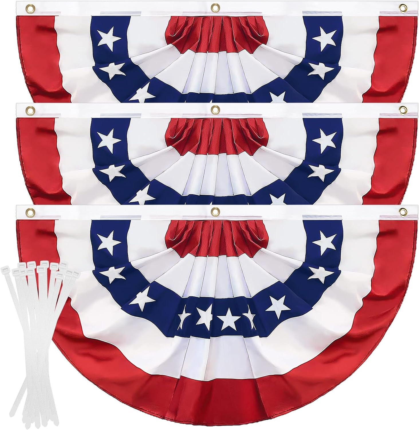 3 Pack 3X6 Ft American Flag Bunting, US Pleated Fan Flag 4Th of July Decorations Outdoor,Fourth of July Patriotic Bunting Flag with Zip Ties for Independence Day Memorial Day Decoration