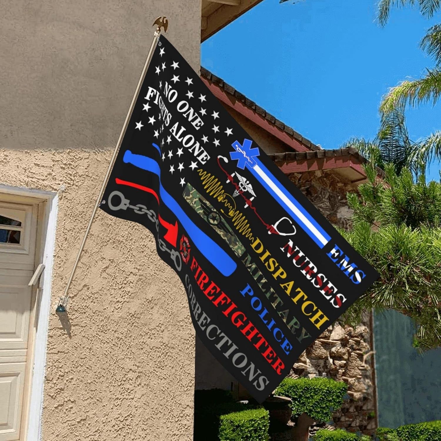 No One Fights Alone Multi Thin Line First Responder Flag 3X5 Ft Banner Indoor Outdoor Perfect Decoration