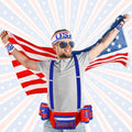 America Flag USA 4Th of July Fanny Pack Patriotic Beverage Beer Belt Costume Set Outfit Accessories with Drink Holder Sunglasses Striped Sweatband