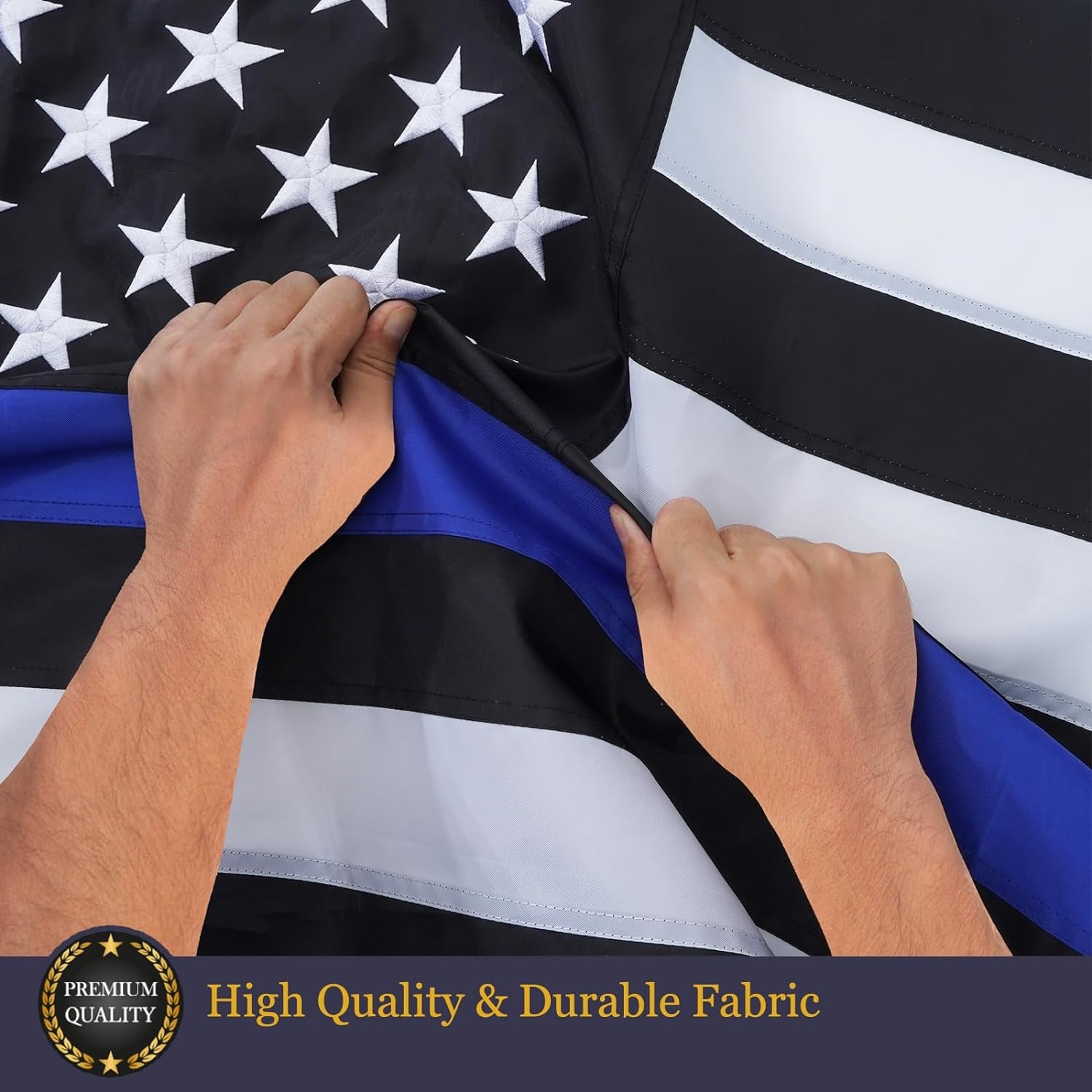 Homissor Thin Blue Line Flags 2X3 Outdoor in USA - Embroidered Stars Police Flag, Heavy Duty Back the Blue Flag Stripe Blue Line Lives Matter Flags Banner with 2 Brass Grommets