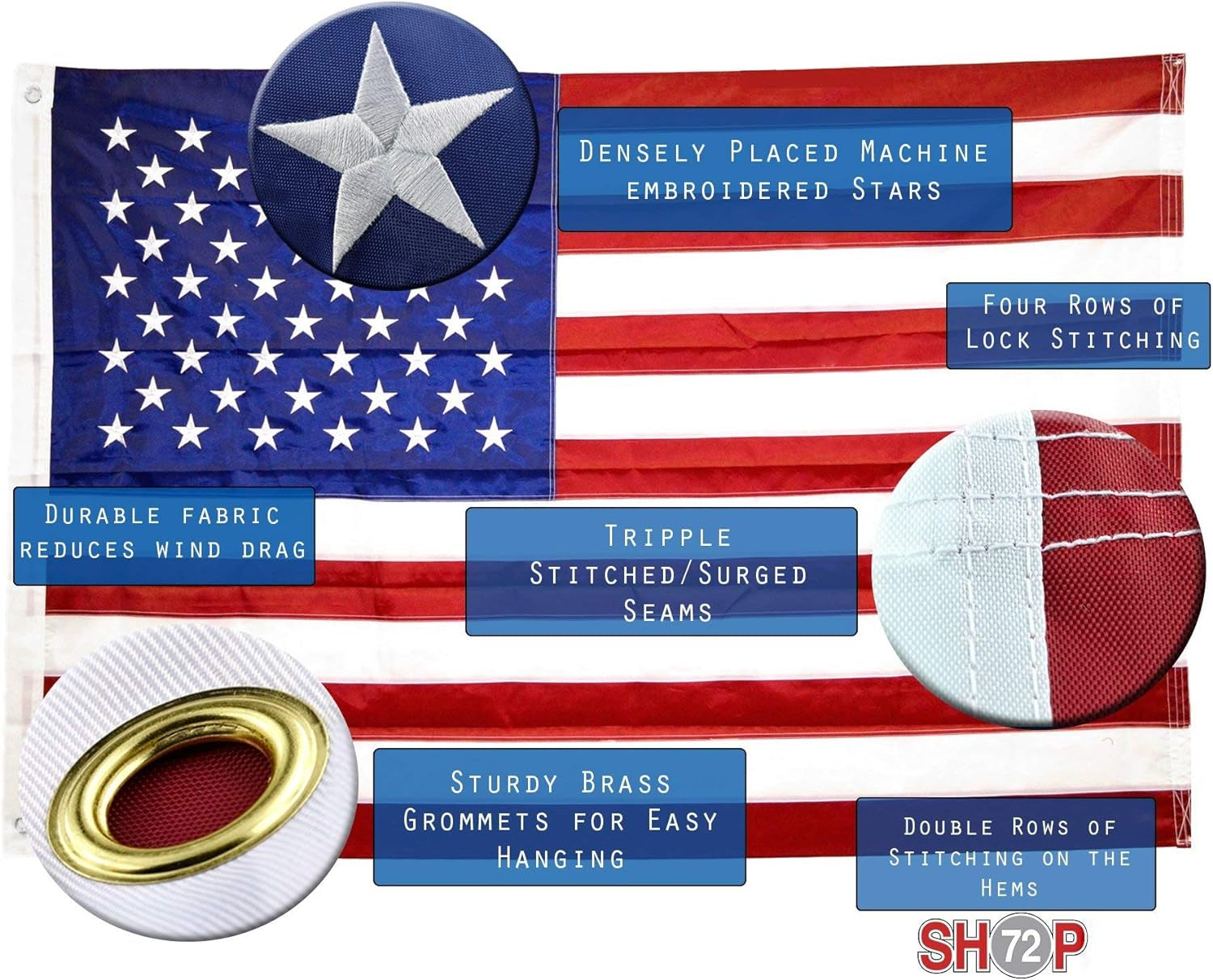 American Flags, for Outside, 6X10 American Flag, USA Flag, Heavy Duty Nylon, US Flag Outdoor, Embroidered Stars, Sewn Strip, American Flags