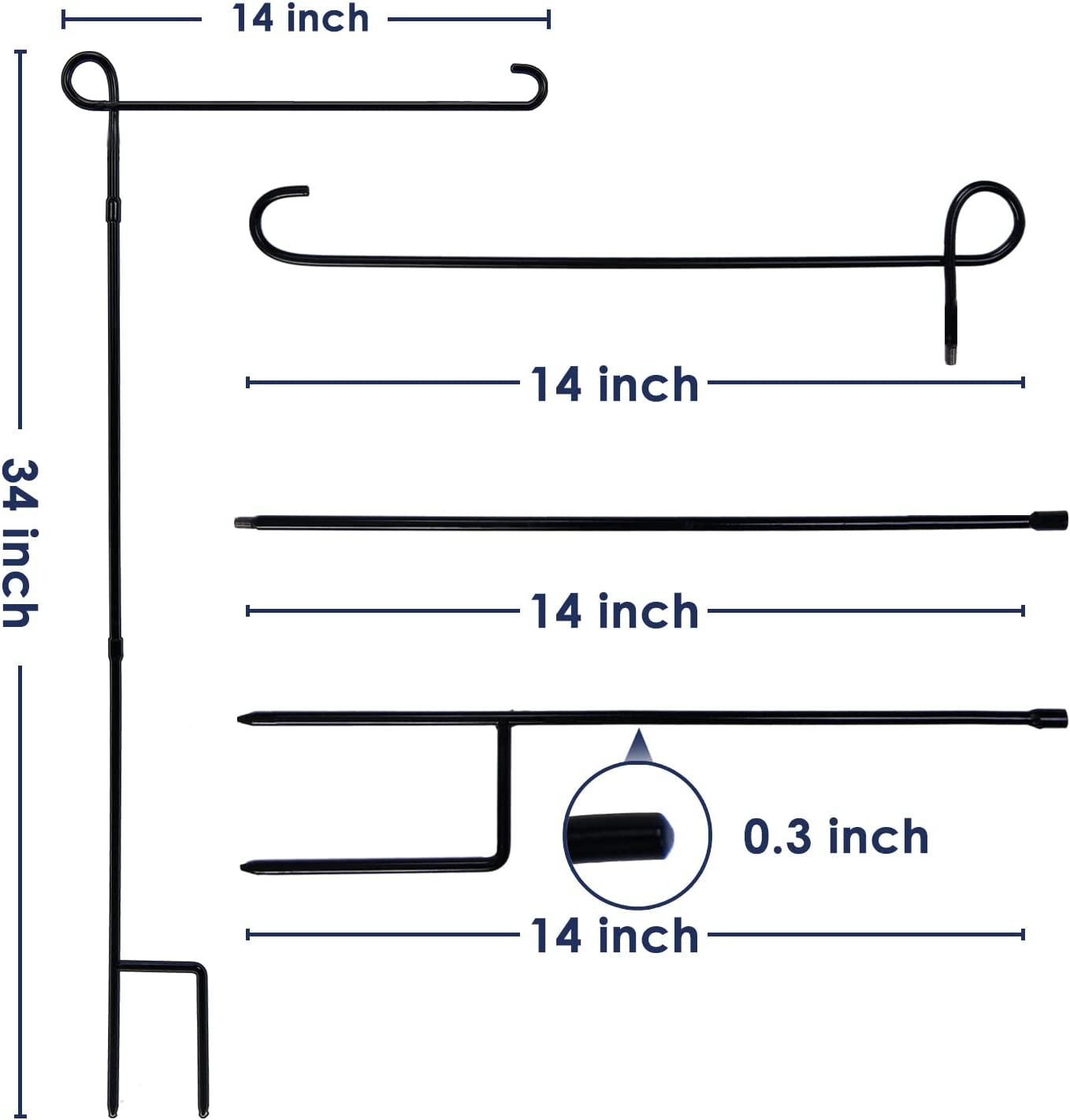 Hogardeck 2PC Garden Flag Holder Stand, Thickened Pole Sturdy and Straight Premium Yard Flag Holder Weather-Proof Metal Flagpole for American Flag, Garden Flag