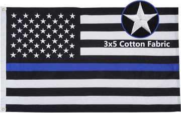 Homissor Thin Blue Line Flag Cotton Police Flags 3X5 Ft Embroidered Star Heavy Duty Back the Blue Flag Stripe Blue Line Lives Matter Flags Banner with 2 Brass Grommets