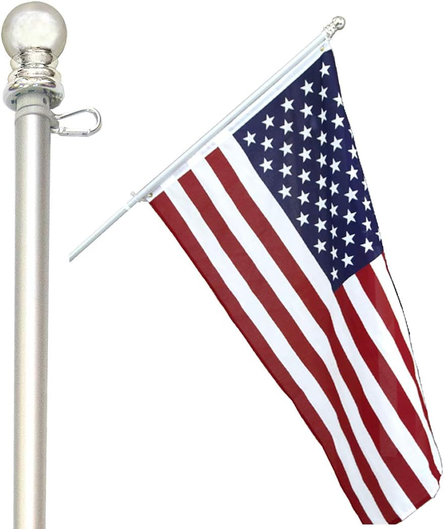 6 Ft Flag Pole for House - Heavy-Duty Aluminum Tangle Free Spinning Flagpole with Metal Mounting Rings - New Enhanced Design Outdoor Wall Mount Flagpole for Residential or Commercial (Silver, 6')