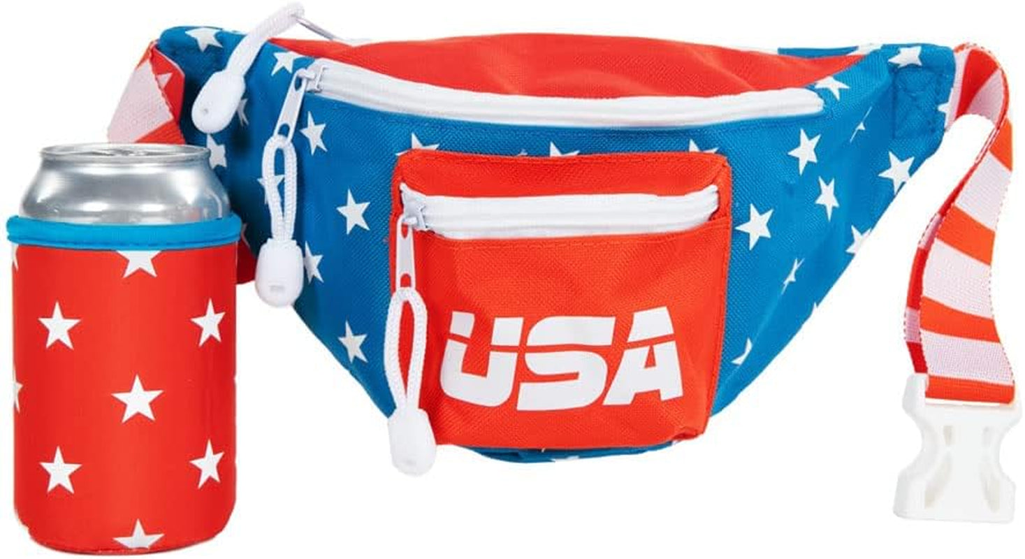 Tipsy Elves American Flag Fanny Packs with Drink Holder - USA Fanny Pack for 4Th of July BBQ, Pool Party and Events