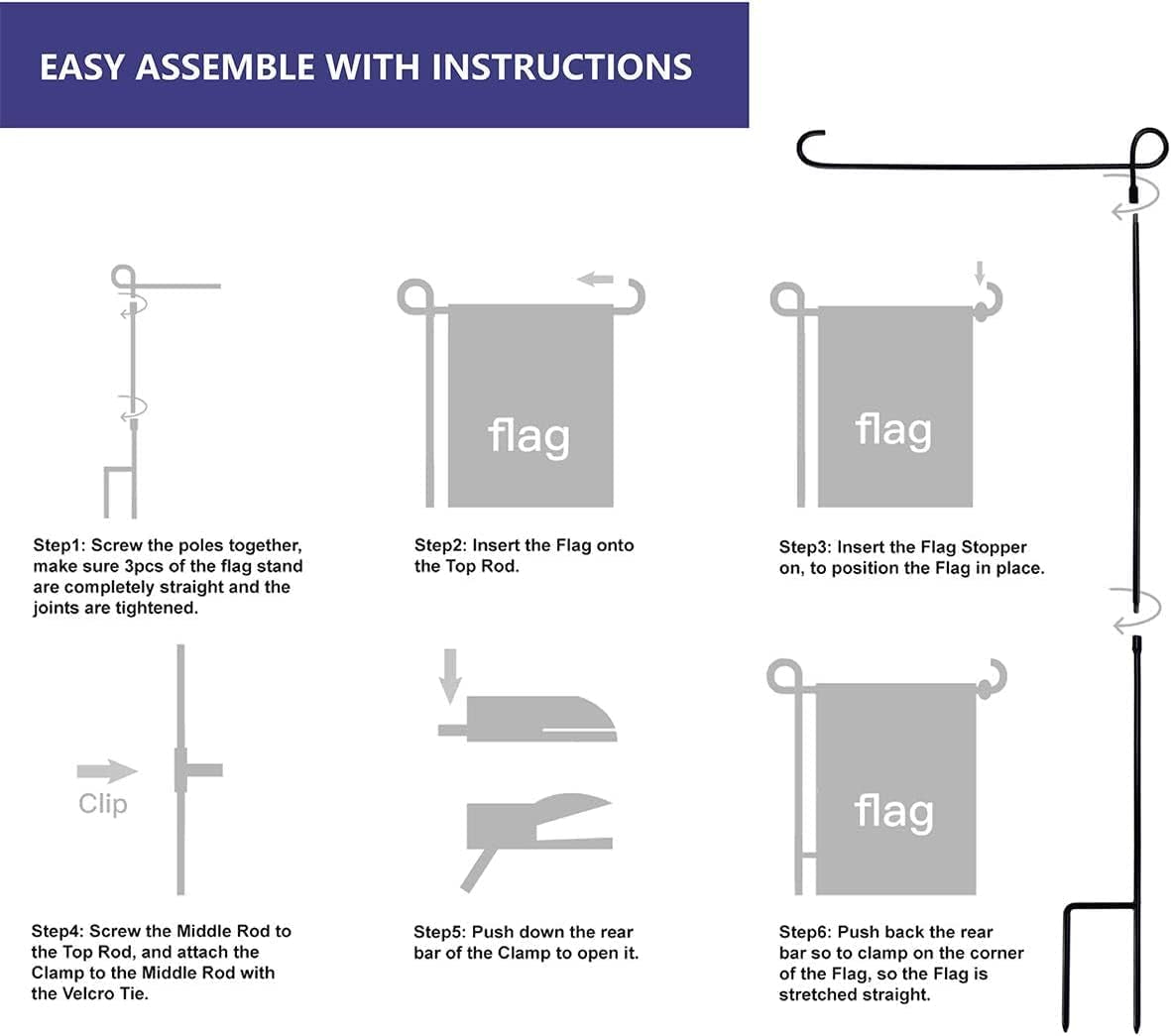 Garden Flag Holder Stand, Premium Garden Flag Pole Holder Weather-Proof Metal Powder-Coated Flagpole without Clip and Stopper and Flag for Garden Flag, Outdoor Garden Decor