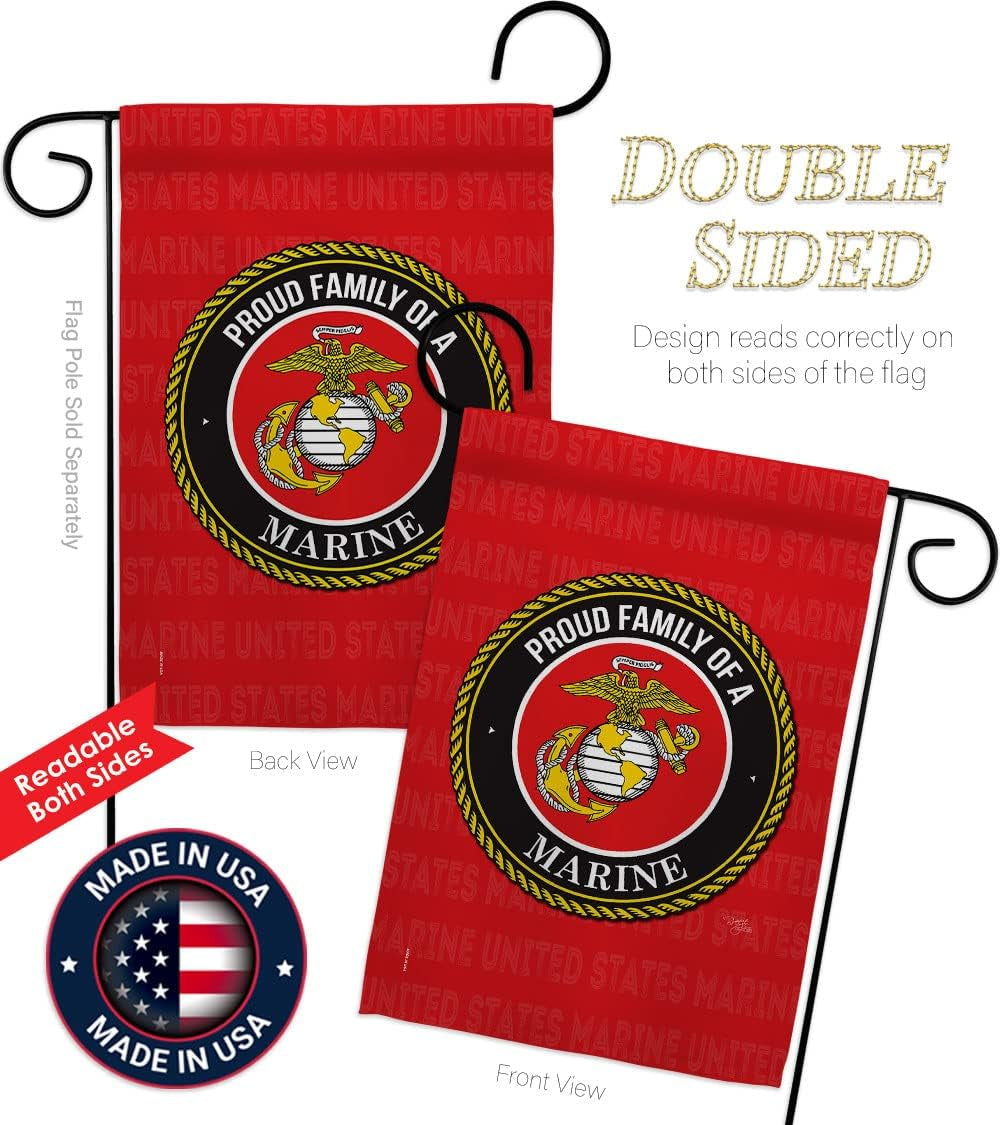 Proud Family Marines Garden Flag - Armed Forces Marine Corps USMC Semper Fi United State American Military Veteran Retire Official - House Banner Small Yard Gift Double-Sided Made in USA 13 X 18.5