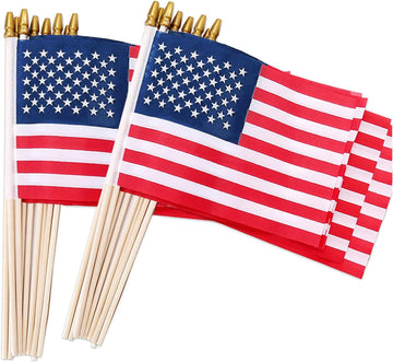 24 Pcs 8X12 Inch American Flags on Stick, USA Wood Stick Flags with Kid-Safe Spear Top, American Flags for Outside, Memorial Day Decorations, 4Th of July Decorations