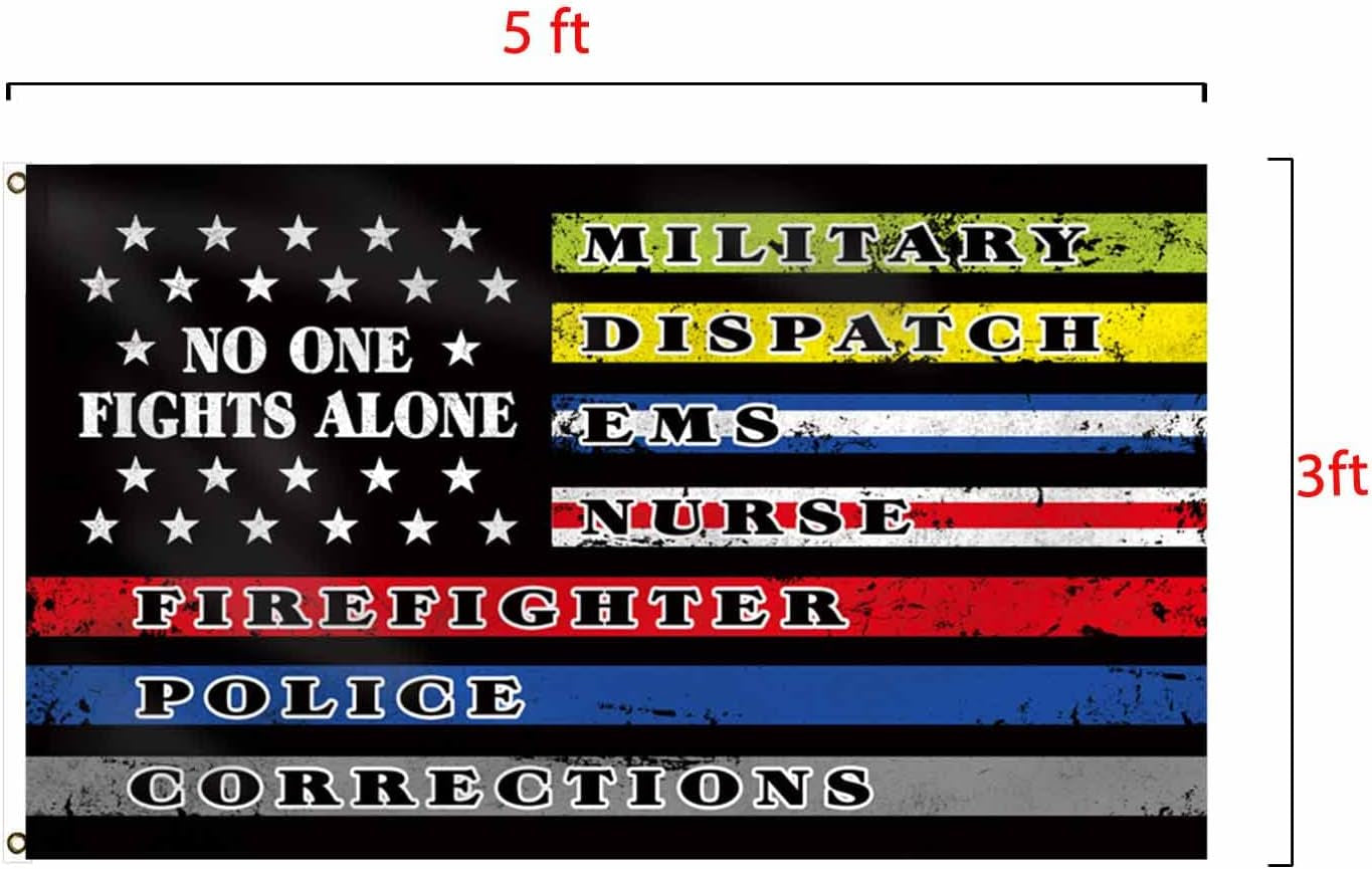No One Fight along Flags Banner 3X5Ft-First Responders Multi Thin Line America Flag Canvas Header Polyester with Brass Grommets Outdoor Décor